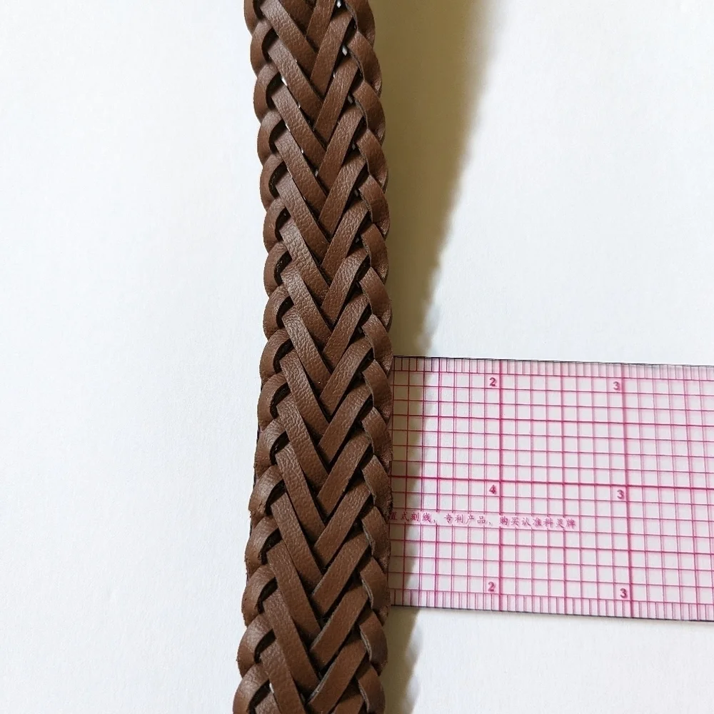 Braided Faux Leather & Suede Adjustable Unisex Belt Brown Olive Brass sz S 31 ½